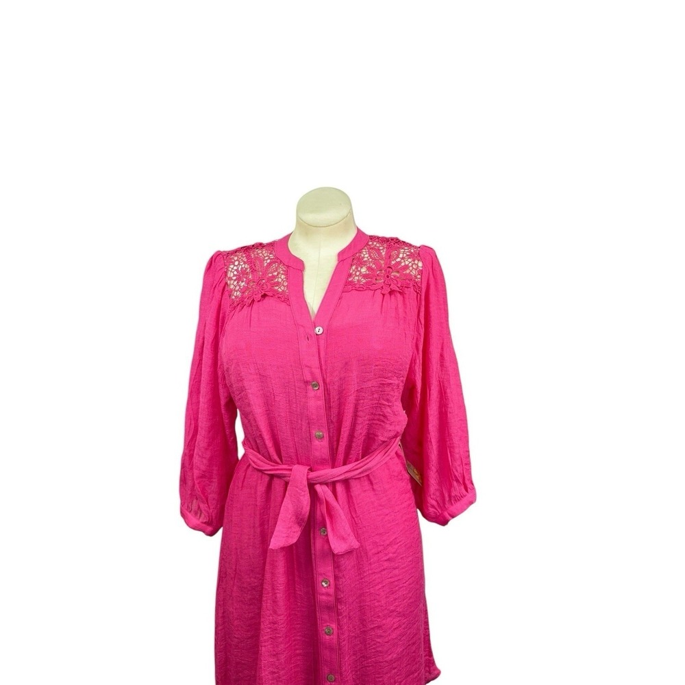 Women's M Figueroa &‎ Flower NWT Pink 3/4 Sleeve Dress Beach Cruise Vacation - Picture 2 of 8